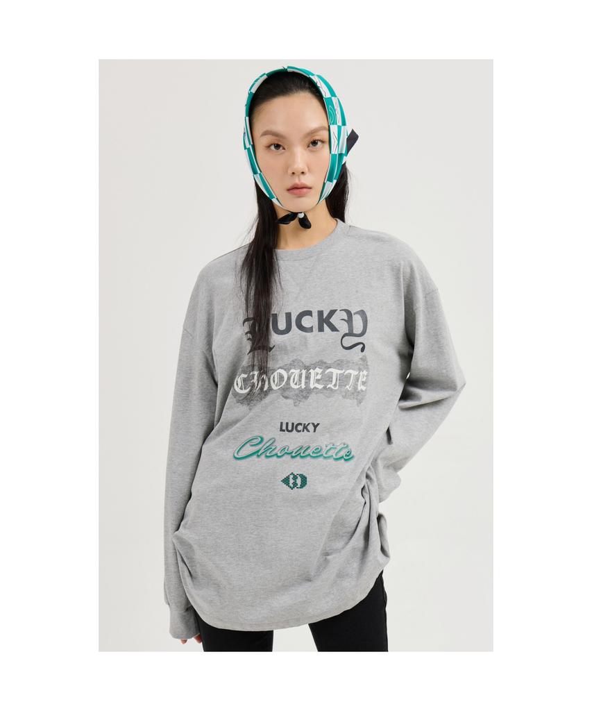 LUCKY CHOUETTE Print Point Long Length Long-Sleeved T-Shirt (Melange Gray) Lftas25190Gym