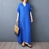 Dimanaf New 2025 Plus Size Summer Dress Women Solid Vintage Casual V-Neck Beach Dress Loose Dress Maxi