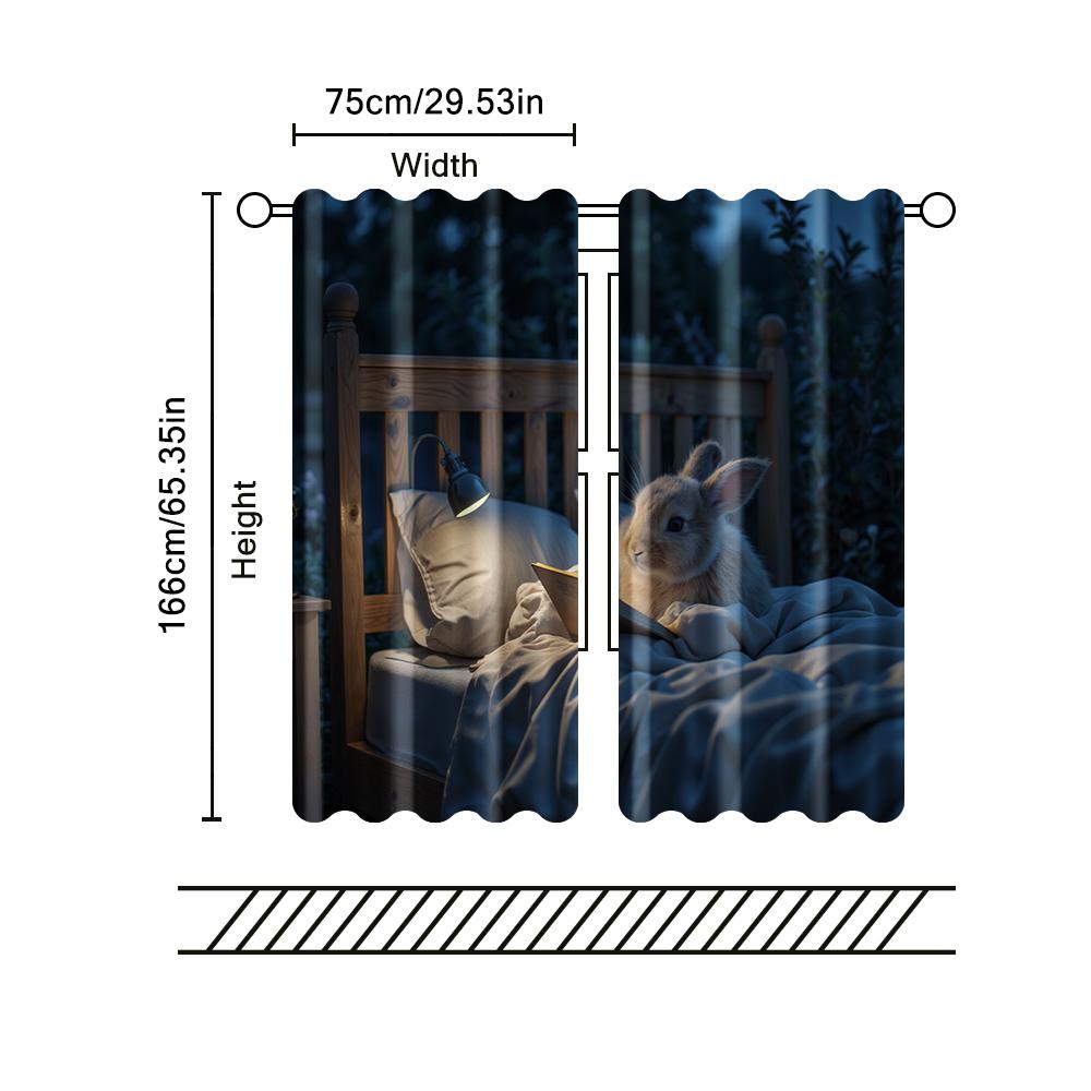 2 pcs   filtering curtains (excluding rods   non-movable   without batteries) Cute Rabbit Night Sleep (2) for use in bedrooms and