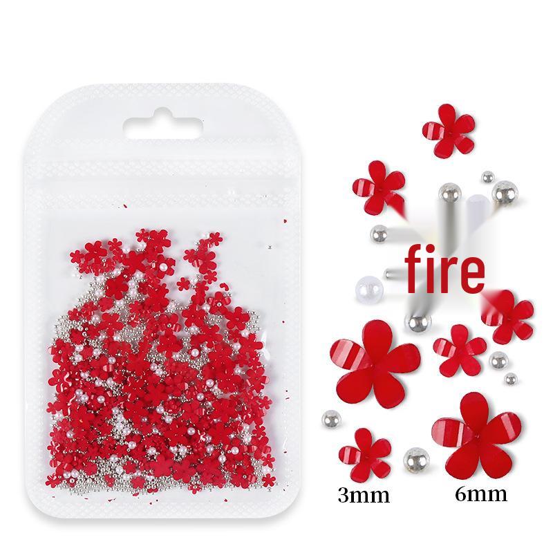 200pcs Five-Petal Nail Art Flowers with Gold & Silver Beads - White & Pink Resin Ornaments