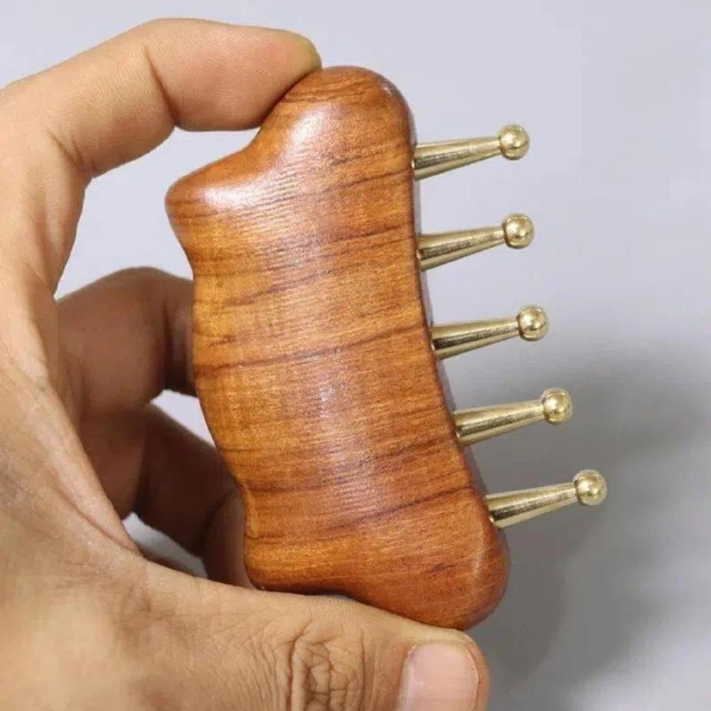 Handcrafted Golden Sandalwood Meridian Comb Wooden Copper-Alloy Teeth Copper-Alloy Acupressure Teeth Acupressure Meridian Comb