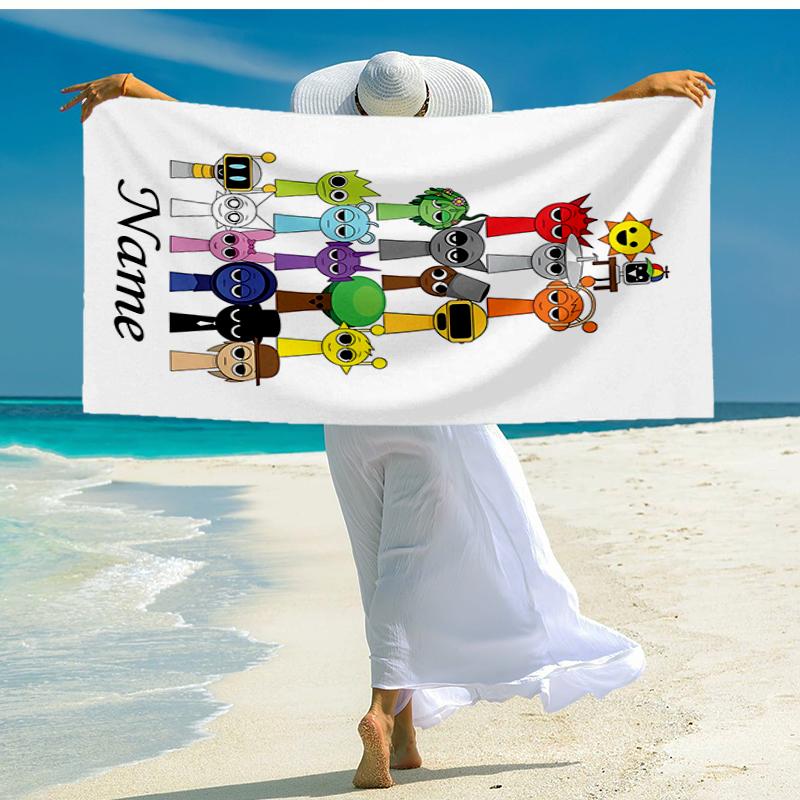 Custom Name Ultra-Soft Beach Towel with Sprunki Theme,Ideal for Pool - Camping, Diving - Perfect Travel Essential, Vibrant Beach Towel.