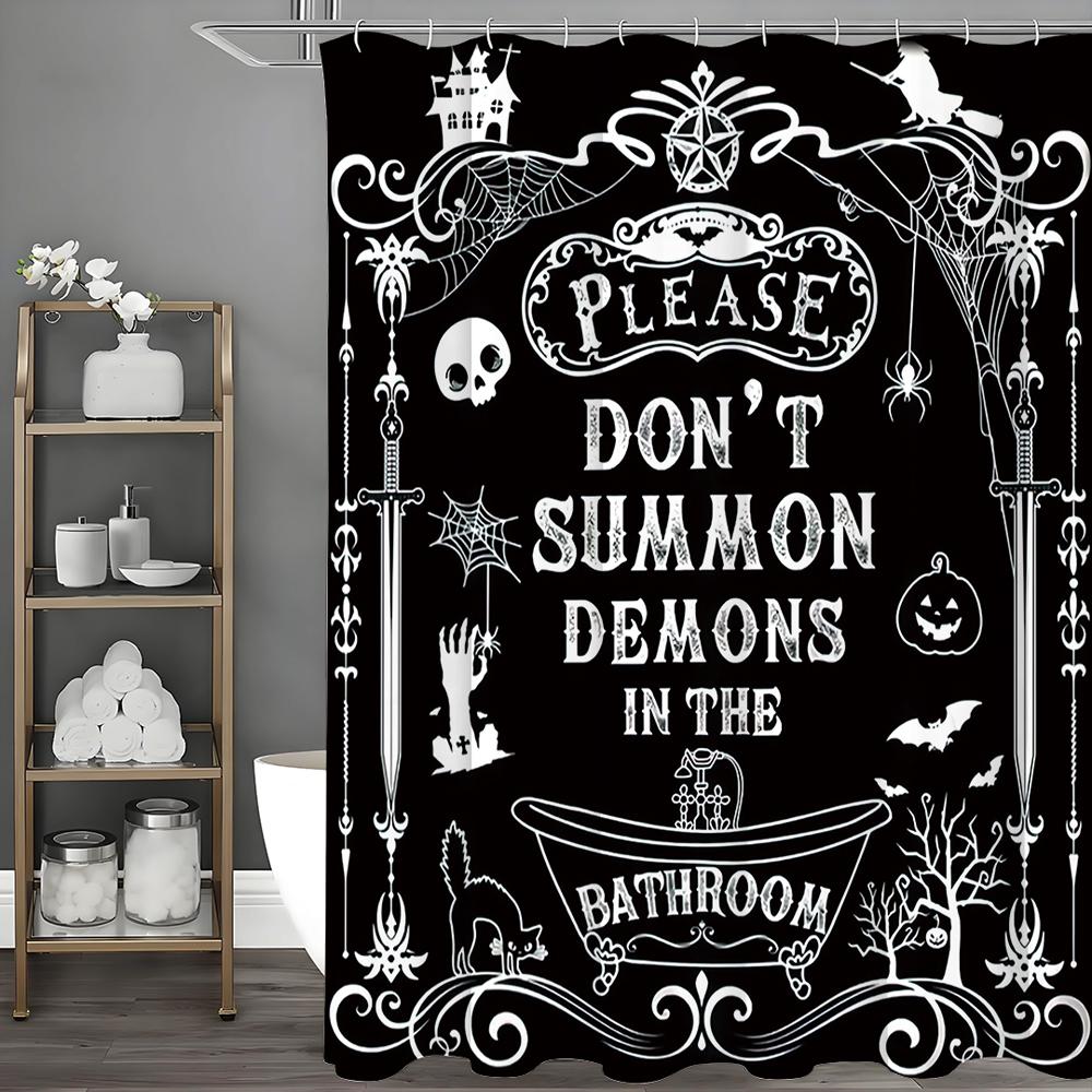 Halloween Funny Please Don't Summon the Devil Halloween Party Shower Curtain, Bathroom Decorative Shower Curtain, Waterproof Sho