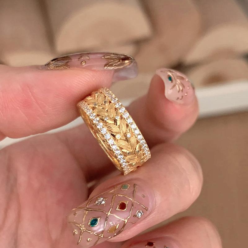2026 New Elegant Vintage Gold Wheat Ear Ring for Women, High-end, Light Luxury, Niche, Unique Zircon and Accessories Wholesale 6