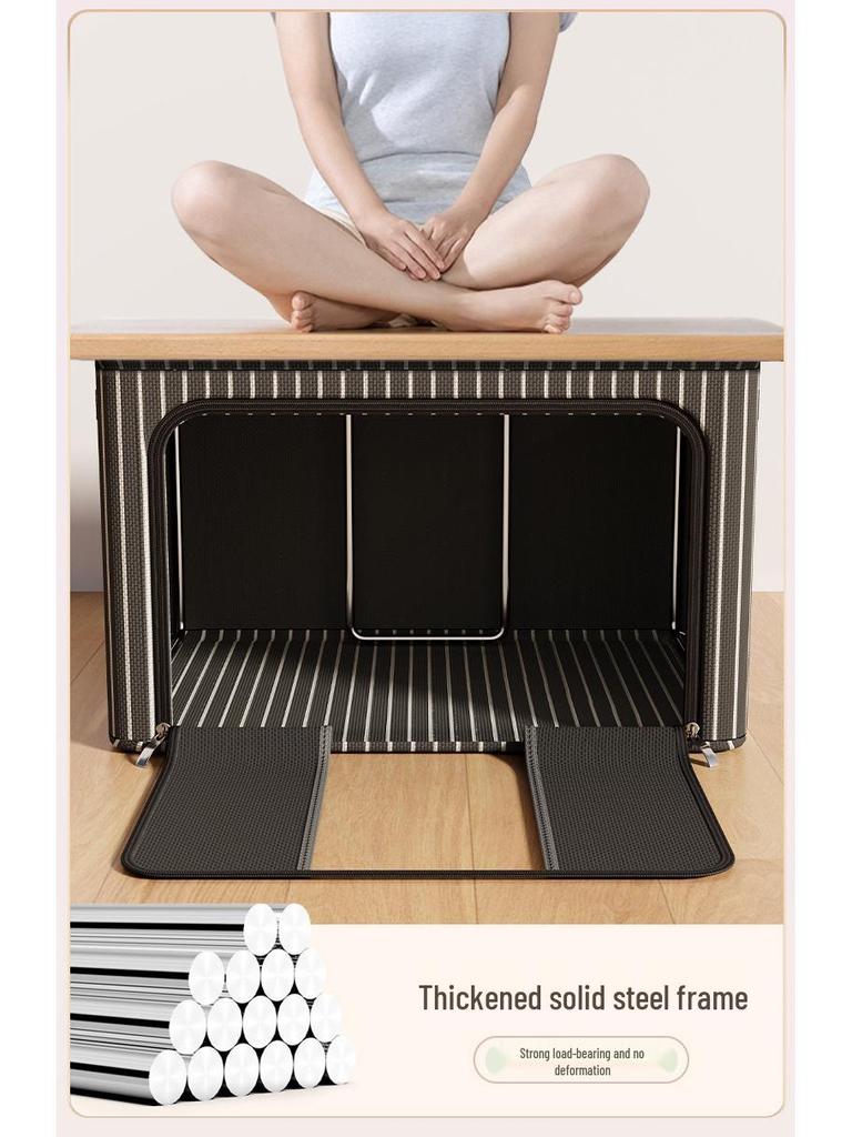 Foldable Oxford Cloth Striped Storage Box with Steel Frame - Moisture-Proof, Large Capacity for Home Use