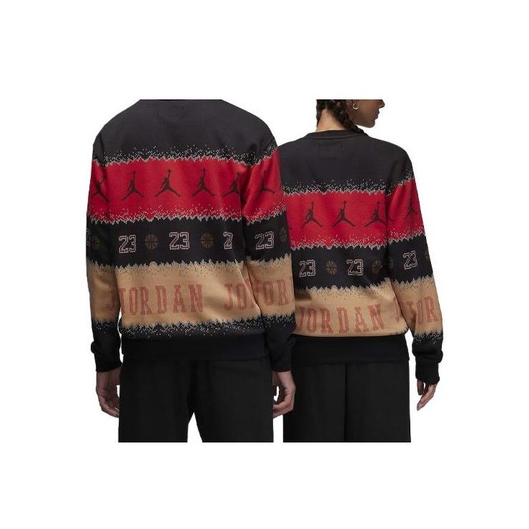 Jordan Essentials Holiday Logo Retro Letter Print Ribbed Crewneck Sweatshirt Unisex Sweatshirt Red FD7463-687