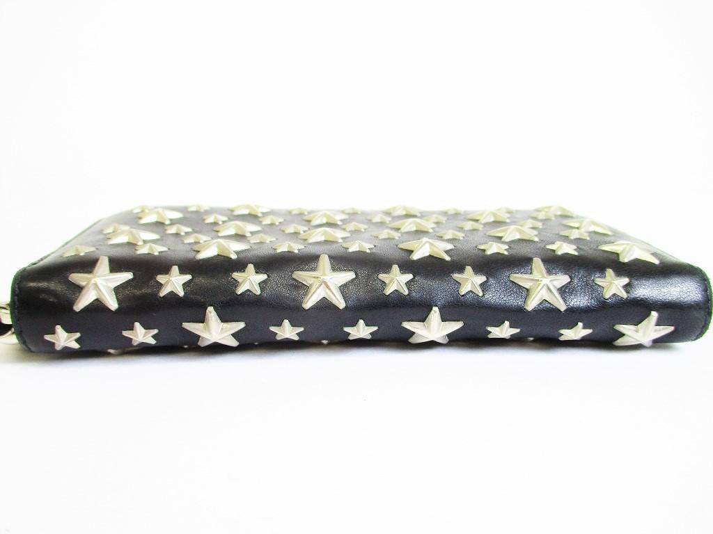 Authentisches Jimmy Choo Metallsterne Schwarzes Leder Rundes Reißverschluss-Portemonnaie FILIPA #8222 Gebraucht