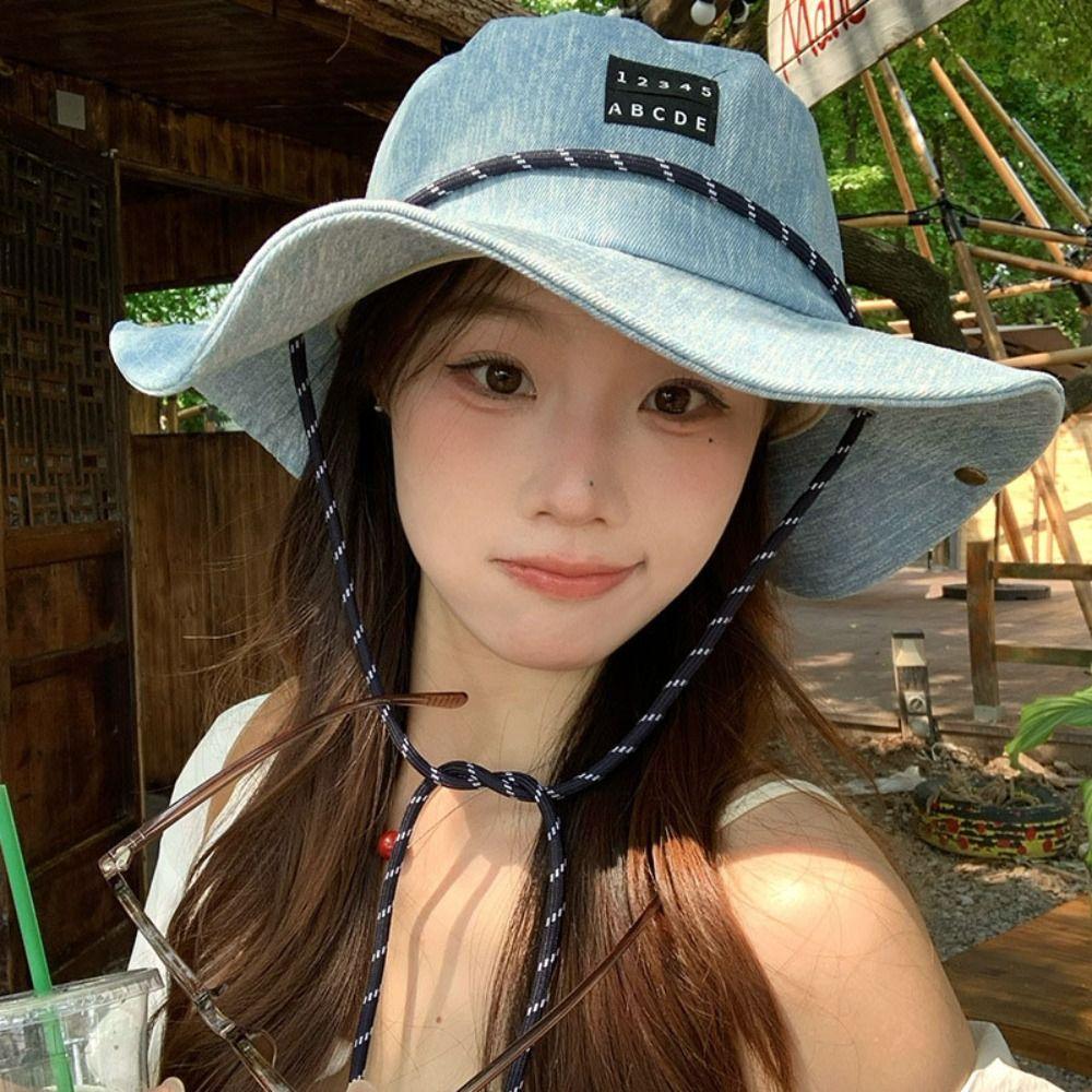 Lightweight Western Cowboy Hat Wide-Brimmed Sun Protection Basin Cap Denim Bucket Hat  Travel