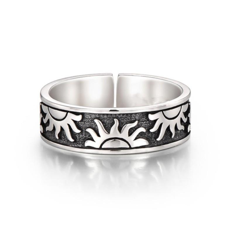 Bague Ouverte Réglable Hommes Femmes Motif Soleil Vintage Design Géométrique Plaqué Accessoire de Mode Unisexe