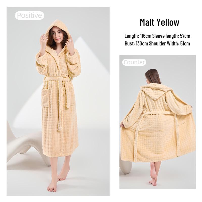 Women's Thickened A-Line Hooded Bathrobe: Pure Cotton, Absorbent & Quick-Drying, Perfect for Autumn/Winter Warmth After Bathing.