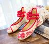 2025 Embroidered Women Canvas Ballet Flats Ankle Strap Ladies Casual Cotton Chinese Embroidery Ballerina Shoes