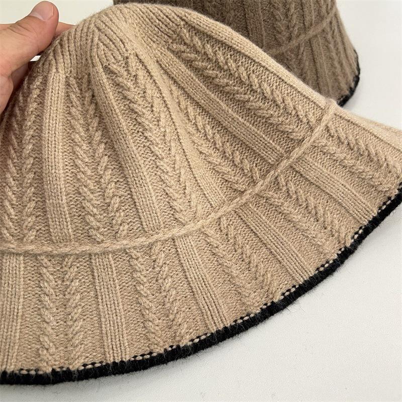 Simple bucket hat women's autumn and winter new contrasting color knitted bucket hat fashion sunshade sunscreen hat