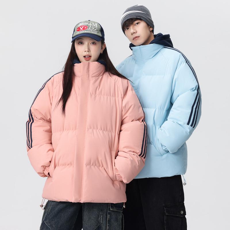 Men's 2025 Winter Casual Hooded Cotton Jacket - Fake Two-Piece Design with Three Stripes, Thick and Warm Padding.