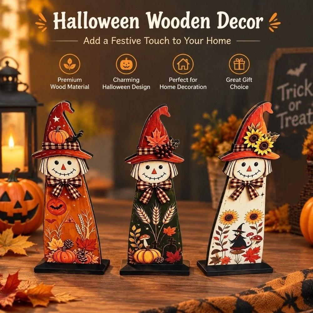 Autumn Themed Fall Scarecrow Wooden Sign Pumpkin Maple Scarecrow Table Decor Thanksgiving