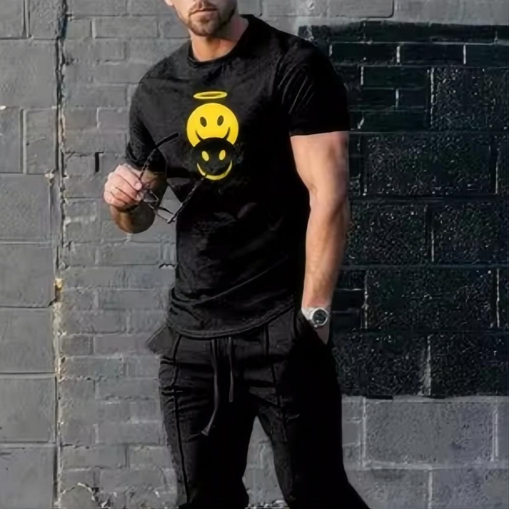 Men's Summer Fashion Sports Set Trendy 3D Printed Sports Set Casual Jogging Street Wear Short Sleeve T-shirt Long Pants 2-piece