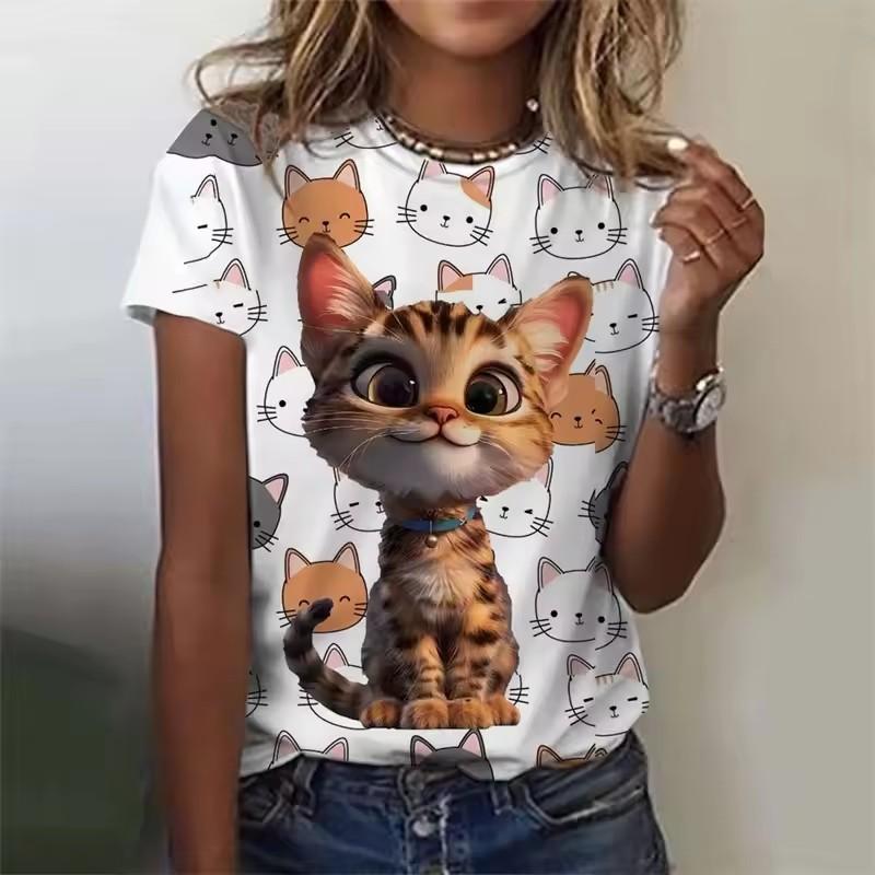 Dámské vtipné tričko s potiskem zvířat a koček, trička s krátkým rukávem, topy, 3D potisky, tričko s kulatým výstřihem, letní ležérní dámské oblečení