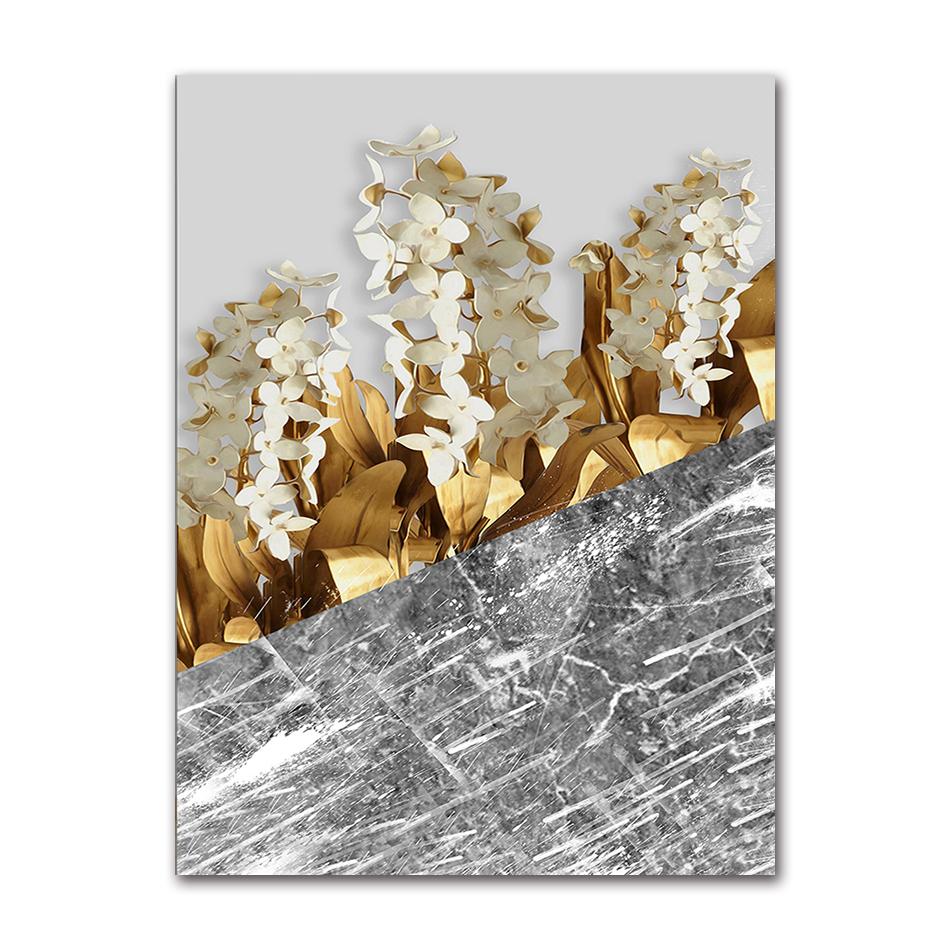 Gold Leaf Posters And Prints Cuadros Wall Art Pictures For Living Room Home Decoration Unframed Abstract Canvas Paintings