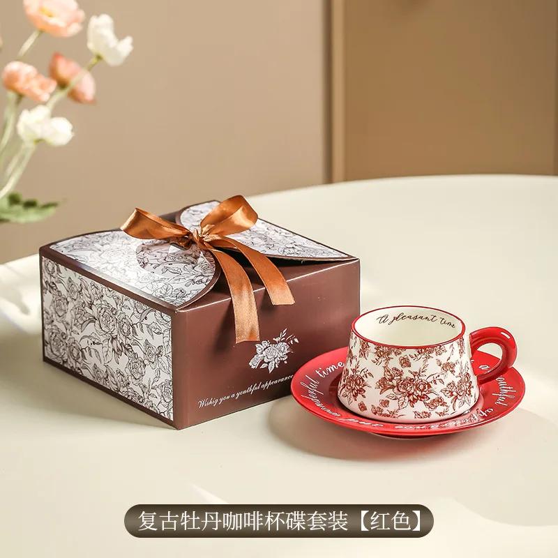 

Peony Coffee Cups and Plates Ceramic Cup and Plate Gift Boxes Home Afternoon Tea Drinking Cups Kitchen Drinkware Mugs Coffee Cup 260ml