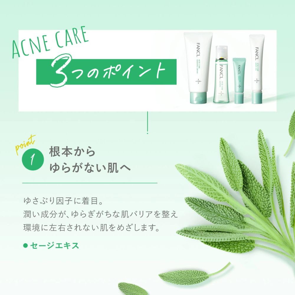 Fancl Acne Care Face Wash Cream 180g 2 Bottles Additive-Free Facial Cleanser for Acne Skin Roughness and Pores