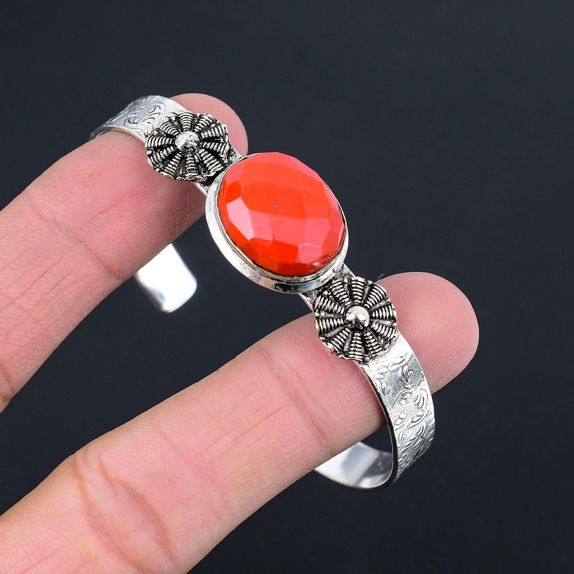 

День сестер Сделка Натуральный итальянский красный коралл Помолвочный браслет-манжета из серебра 925 пробы Adjustable