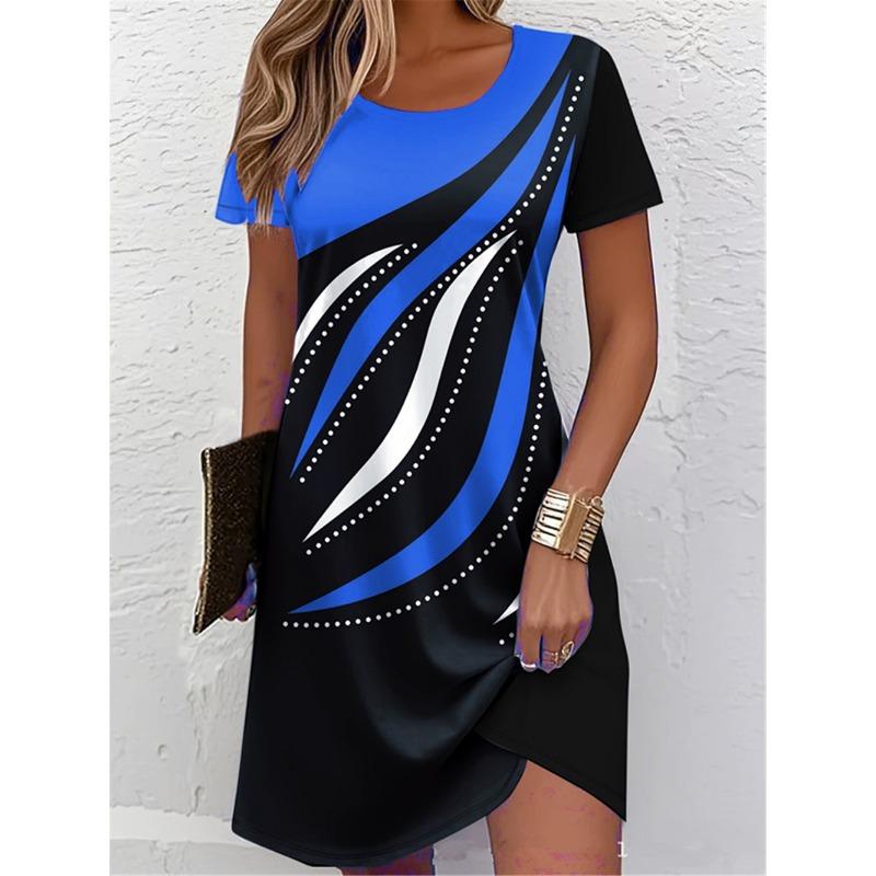 Striped Pattern Fashion Women Mini Dresses Summer Short Sleeve 3D Printed Streetwear Ladies Dress 3XL Plus Size Casaul Dress