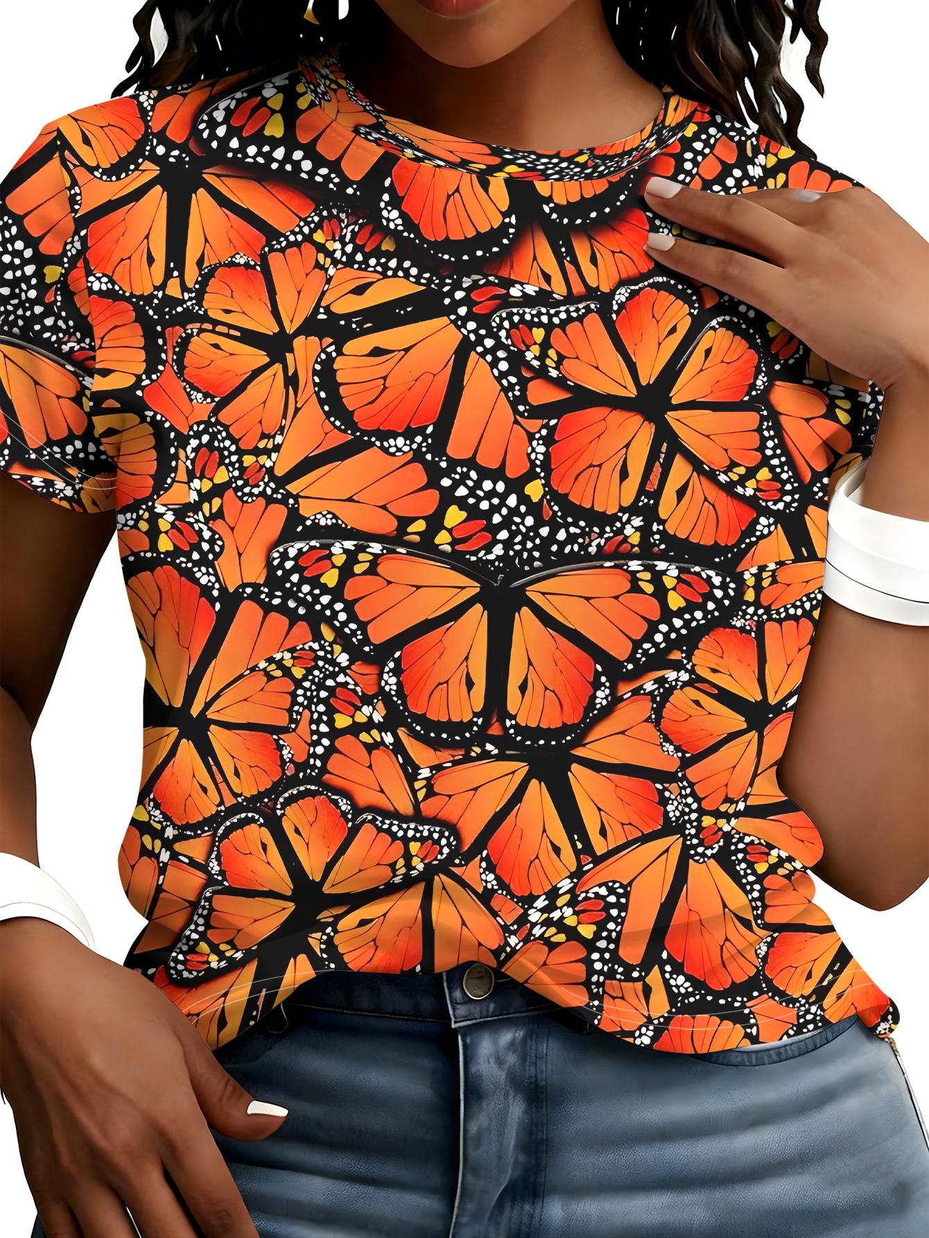 

Women s Butterfly Print T-Shirt - Loose Fit Short Sleeve Round Neck Blouse-Compatible Top Breathable Summer Base Layer Suitable for Daily Commute. Ca M дубильная кора