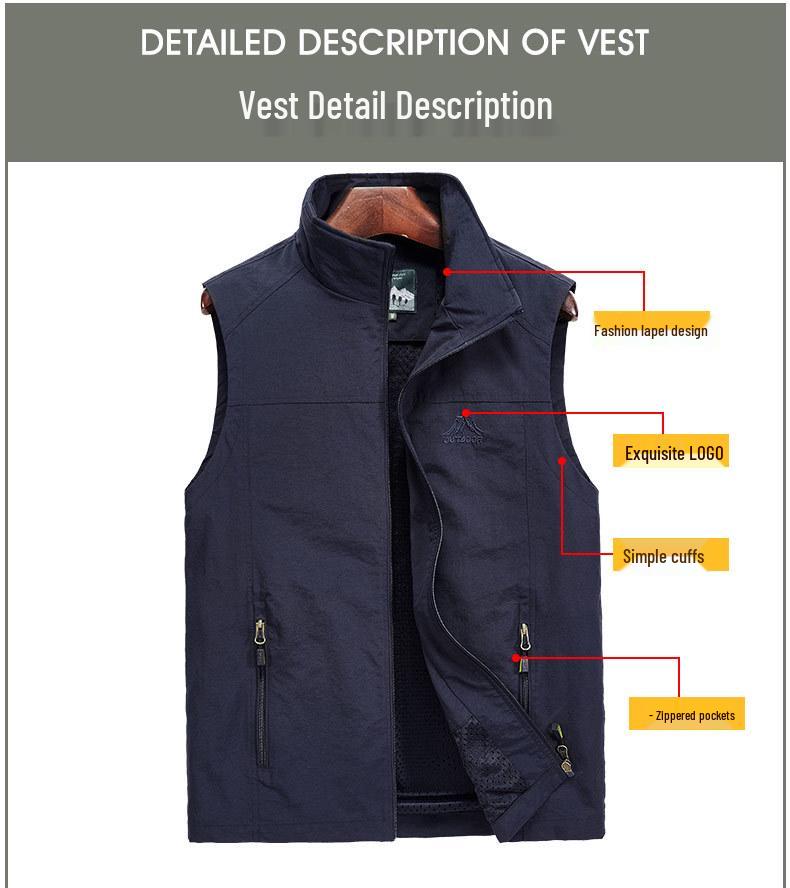 Men's Multi-Pocket Quick Dry Outdoor Vest for Fishing, Photography, and Work, Plus Size, Spring/Autumn