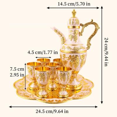 European Wine Set, Alloy Home Wine Pot Wine Glass Set, White Vintage Wine Glass, Old Wine Pot Home Living Room Decoration,1Set