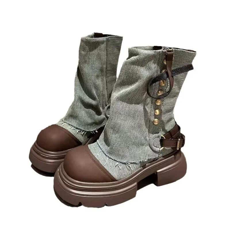 Dizainerio moteriški aulinukai mada užsimaunami storu padu platforminiai batai moterims elegantiški modernūs trumpi aulinukai