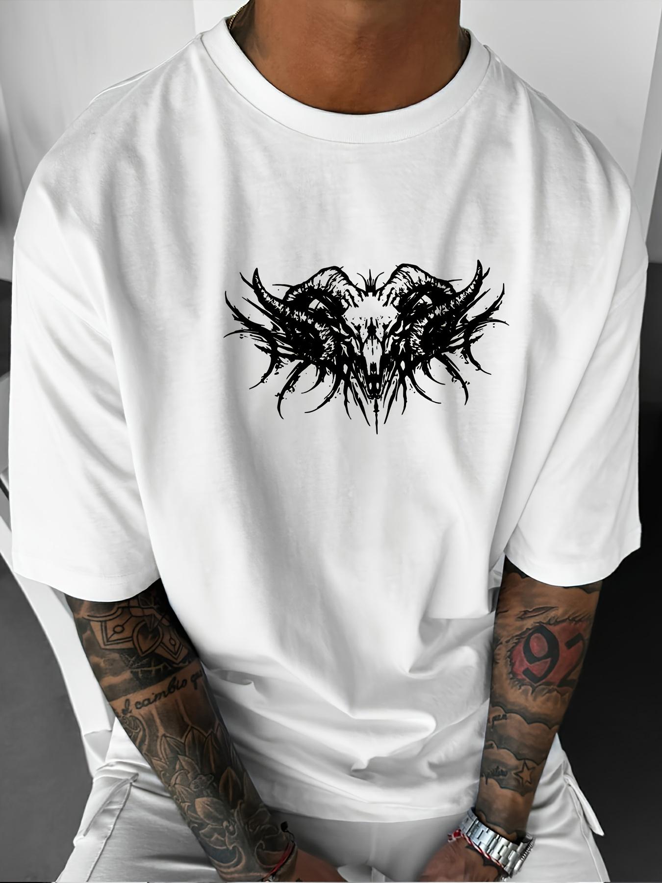 

Men s Gothic Street Style T-shirt White Round Neck Short Sleeve Summer Top Printed Casual Men s T-shirt S разноцветный
