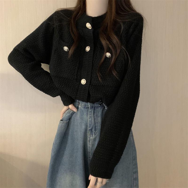 

Кардиган, супер красивый маленький ароматный свитер, женский французский однотонный короткий вязаный свитер с длинными рукавами, женский One Size чёрный