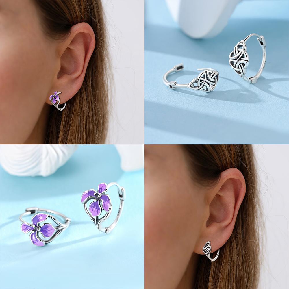 Kupfer Reines Kupfer Ohrring Creolen Lila Iris Blume Keltischer Ohrschmuck Inschrift Symbol Ohrschlaufe Valentinstagsgeschenk