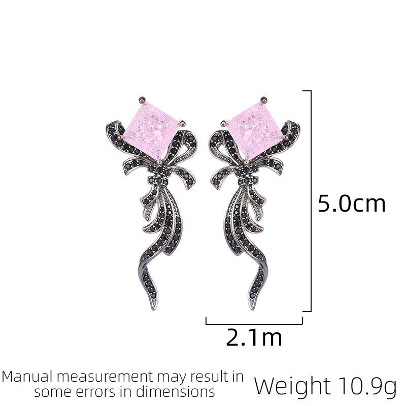 Women's Light Luxury Fashionable Temperament Square Bow Earrings Ice Cracks Sweet Geometric Earrings