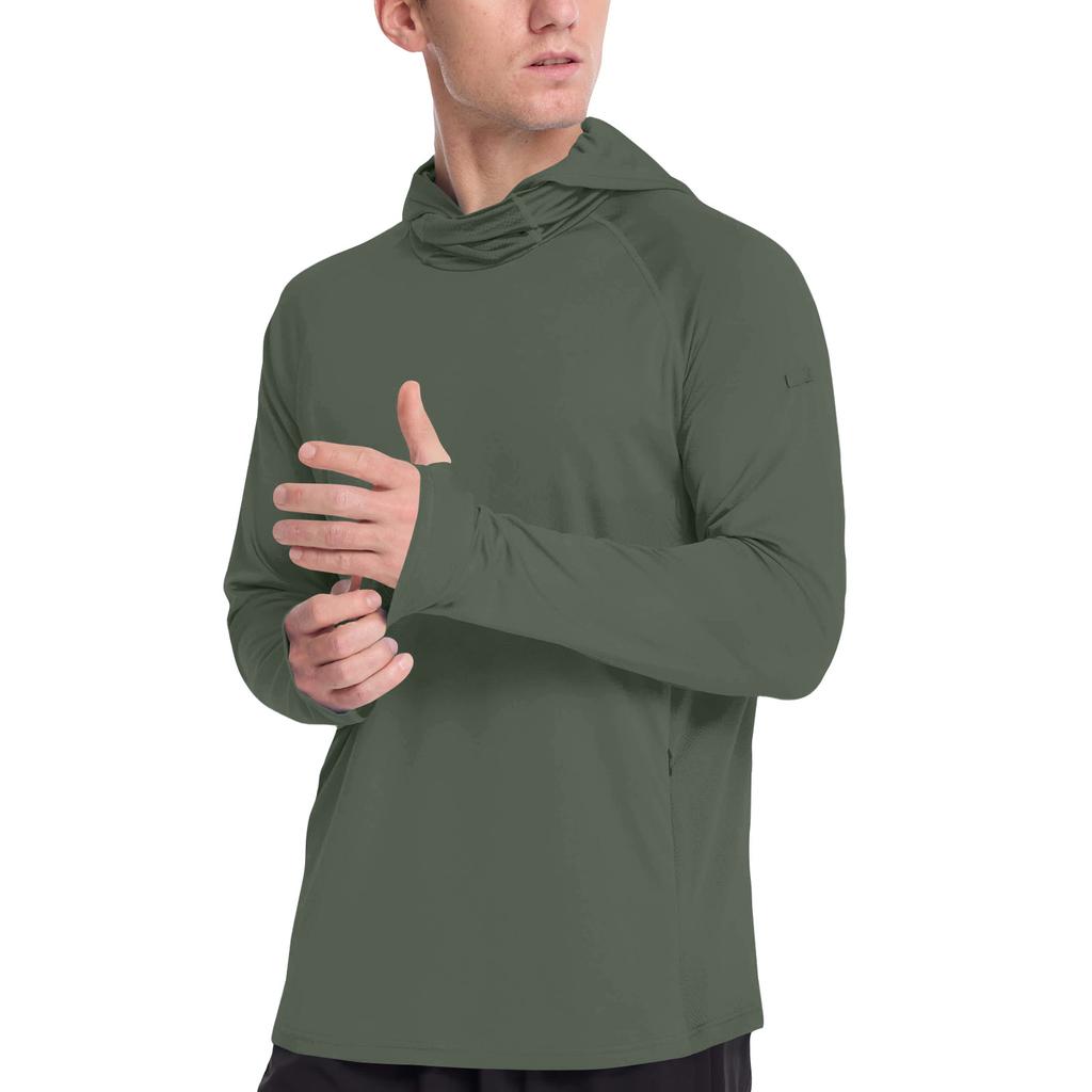 Long Sleeve Hooded Shirt with Built In Face Covering Lightweight Breathable Fabric for Outdoor Activities Men