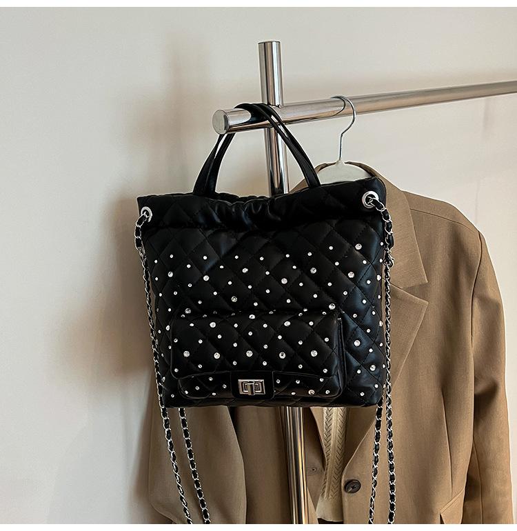 

Commuter versatile backpack 2025 Xiaoxiangfeng rhombus drawstring backpack rhombus embroidery thread French niche design schoolbag