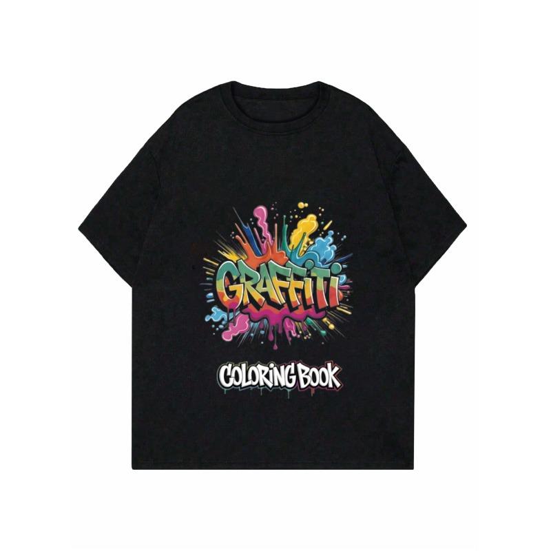 Graffiti Coloring Book T Shirt Black Colorful Graffiti Art Print Casual Streetwear Top for Women Everyday Wear Party Outfit