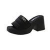 High-heeled Cool Slippers Outer Wear Women's 2024 Summer New High-profile French Simple Casual Easy To Match Thick-heeled One-word Slippers