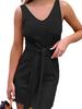 Summer Women's Dress New Thread Tie Mini Dress Casual Solid Color Women's Wear