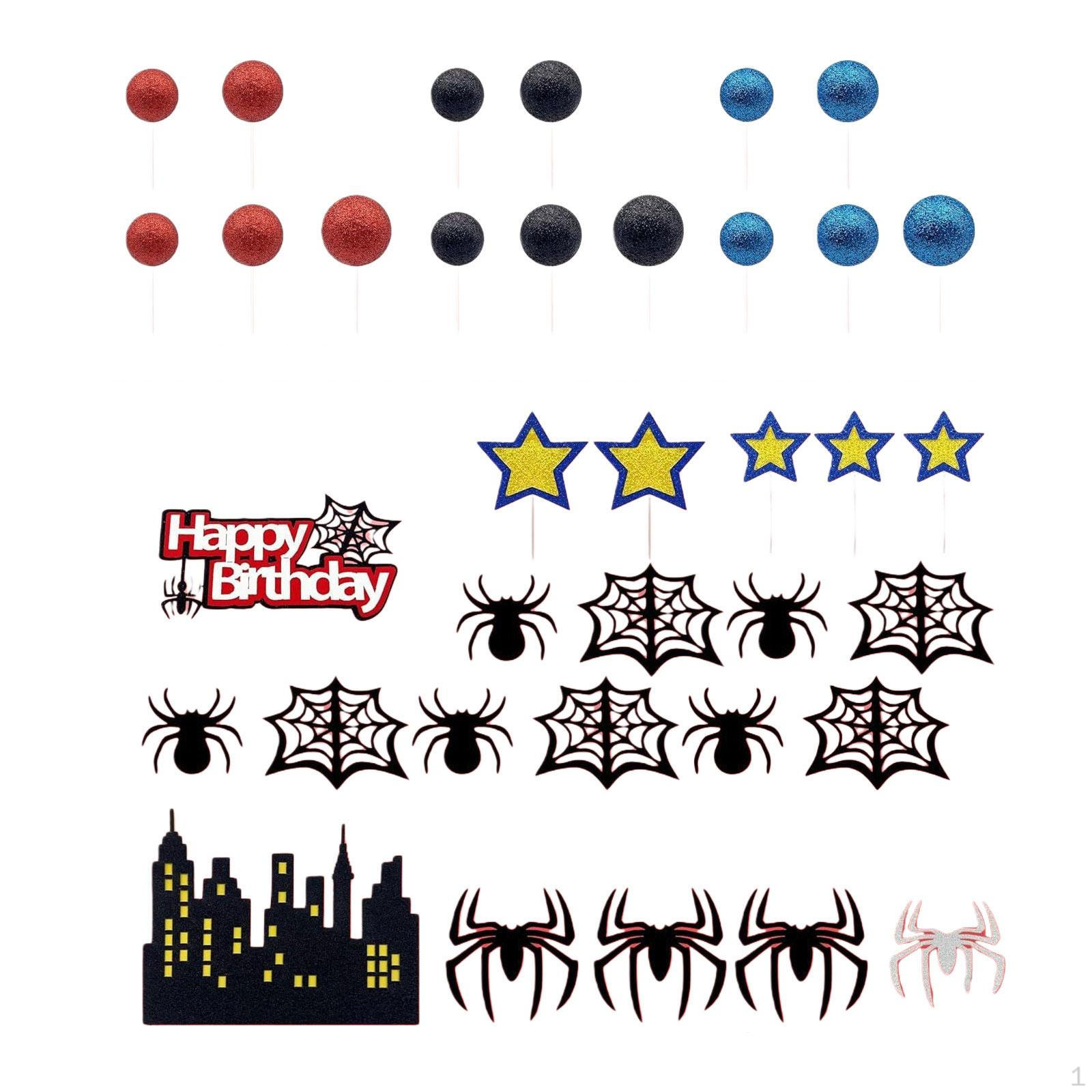 

36Pcs Spider Cake Toppers, Web Decoration Little Miniature Foam Ball Cupcake Toppers for