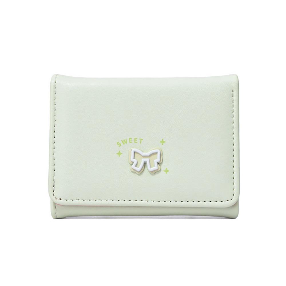 

Three Fold Short PU Wallet Portable Multiple Card Bag Pouch Bow Lady Purses Girls зелений
