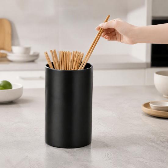 Accessori Minimalisti per Cucina Portacannesucchi in Acciaio Inossidabile, Organizer per Utensili Nero Opaco, Contenitore Ampio ad Accesso Facile, Barile di Stoccaggio Durevole
