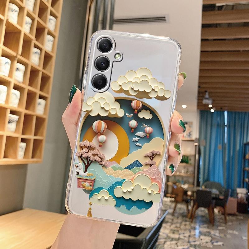 

Мягкий прозрачный силиконовый чехол с узором в китайском стиле для Samsung A55 A35 M35 M34 S24 Xiaomi Redmi Note 13 Pro 13C Camera Противоударный защитный чехол Redmi 14C 4G