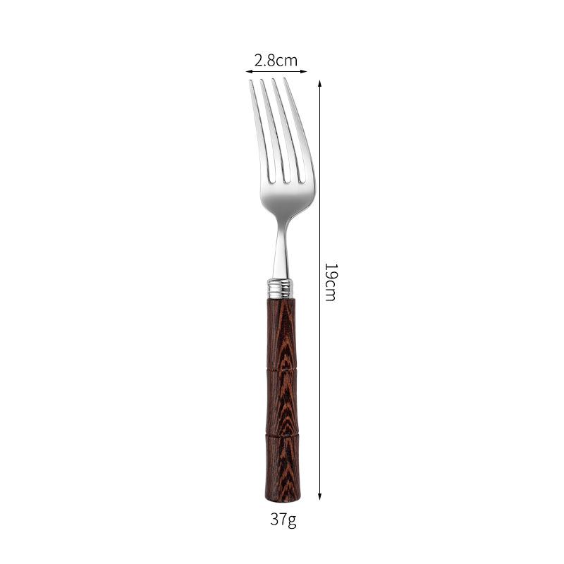 304 Stainless Steel Bamboo Joint Cutlery Set: Wood Handle Knife, Fork & Spoon - Stylish Western Dessert & Fruit Utensils