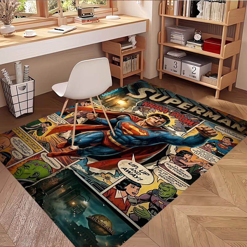 Superman Print Rug, Washable Floor Carpet, For Entryway Dorm Laundry Room Office Study, Home Decor Birthday Christmas Gift