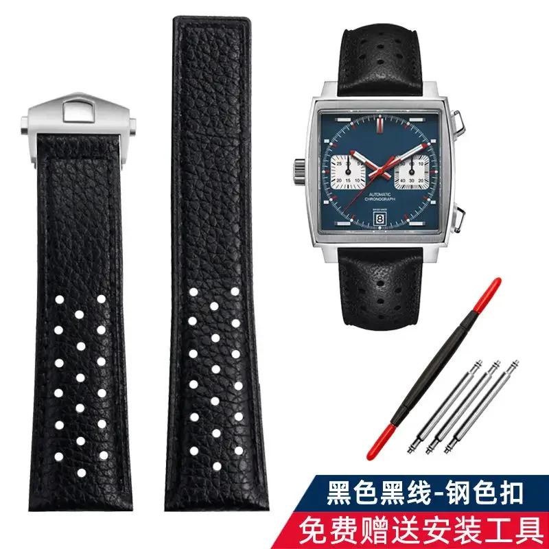 Genuine Leather Watch Band For TAG Heuer MONACO CARRERA CAW211R/P Watchband lychee print cowhide Strap men's Bracelet 22mm