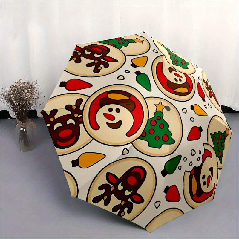 1pc Christmas Cookies Automatic Folding Umbrella - 8-Rib Iron Frame, Windproof, Portable Sunshade with Plastic Handle for Travel & Outdoor A