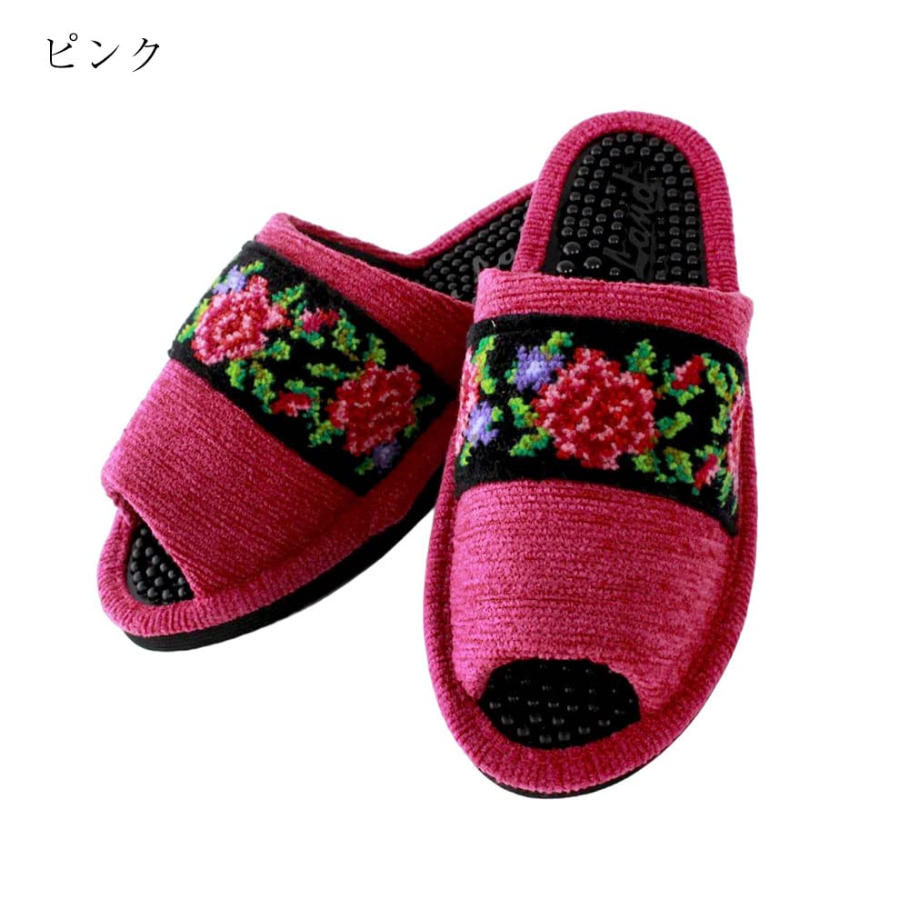 Gewebte Gesundheit Made in Health Rose [Chenilleband] Sandalen, Japan, Schwarz, Hausschuhe, (Rosa)