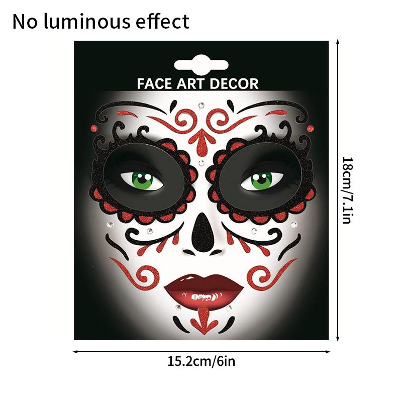 Mexico Day of the Dead Luminous Facial Tattoo Sticker Halloween Party Decoration Halloween Dress Up Day of the Dead DIY Party