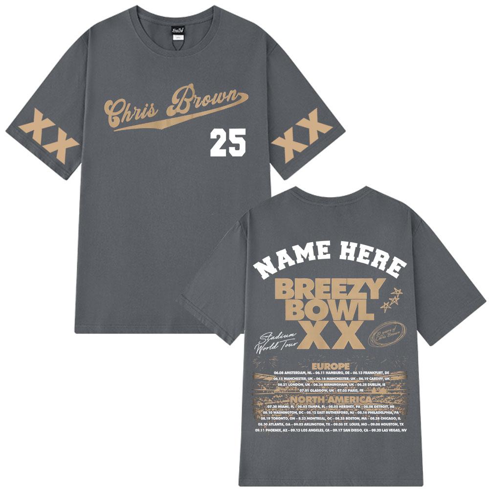 Chris Brown Breezy Bowl XX Tour 2025 Tričko Pánské Dámské Módní Hip Hopové Tričko Bavlna Ležérní Oversized Trička Dárek pro Fanoušky Streetwear