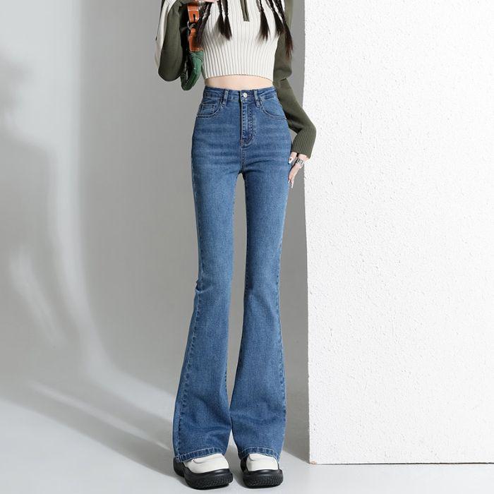 Women's High Waist Light Blue Retro Flare Jeans - Petite Stretch Skinny Fit